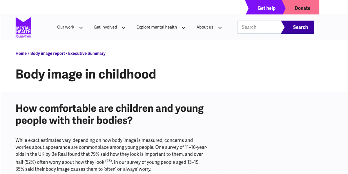 body image in childhood